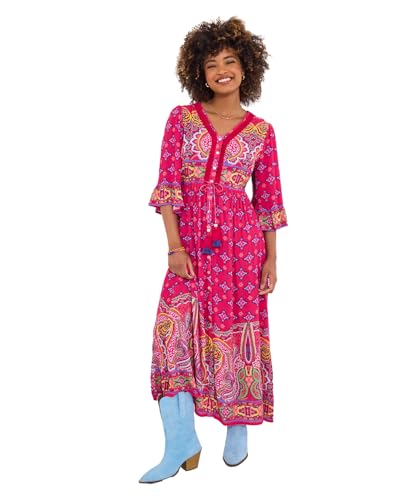 Image of Joe Browns Women's Vibrant Border Print Button Through Maxi Dress, Regular Fit, Pink, UK 12