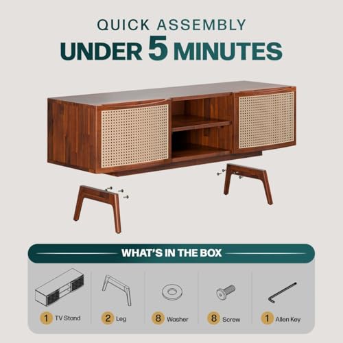 Image of MISAN Modern TV Table | Solid Sheesham Wood Sideboard TV Unit for Living Room, Bedroom, Office Furniture Stand | Wooden Free Standing Entertainment Unit Side Board Table with Storage (E-Hony)