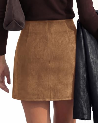 BTFBM Faux Suede Mini Skirts for Women Ruched Wrap Skorts,Light Coffee,XL - image 3