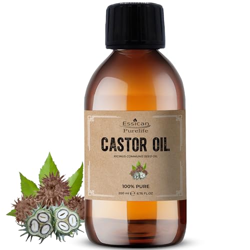 Essican Purelife Pure Castor Oil for Eyelashes 200ml, Fresh & Cold Pressed Castor Oil for Hair Growth, Skin Hydration, Eyebrow Oils Enhancement - Ideal for Body, Beard & Nails, Cruelty-Free
