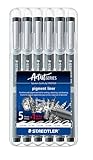 STAEDTLER ‎308 SB6P1 Pigment Liner Fineliner Pens with Assorted Line Width - Black (Set of 5 + 1 Free)