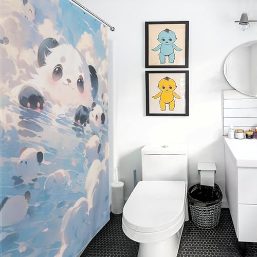 Tissu polyester pour rideau de douche panda imperméable 183x183 avec crochets