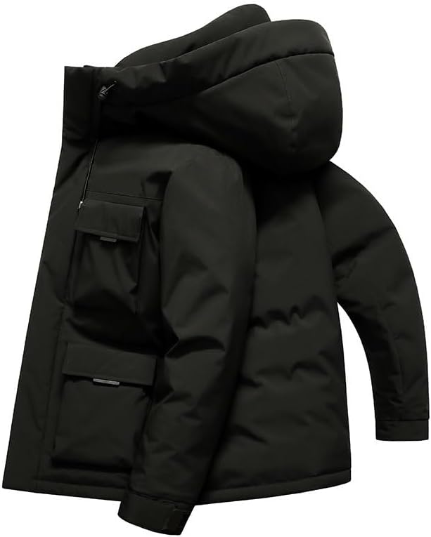 Mens Stand Collar Hooded Down Jackets Winter Thick Warm Loose Fit Casual Outdoor Puffer Coat
