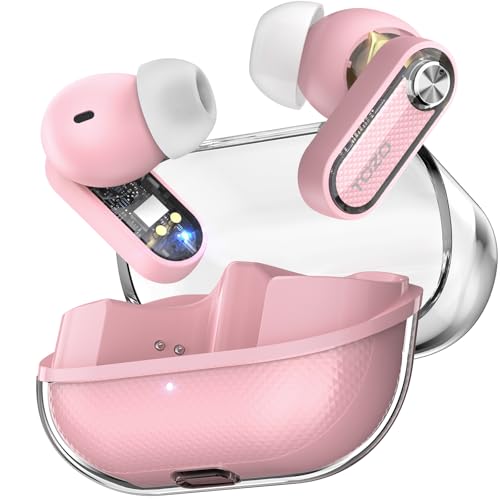 Image of TOZO Crystal Pods Hybrid Active Noise Cancelling Wireless Earbuds, 10mm Drivers Deep Bass, 4 Mics Smart ENC AI Calls, Real-Time AI Translation, 32 EQ via App, Bluetooth 5.4, Crystal Design