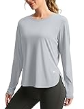 Women's Sun Shirts UPF 50+ Long Sleeve UV Protection Shirt Lightweight Quick Dry Workout Hiking Tops for Women(Light Grey,L)