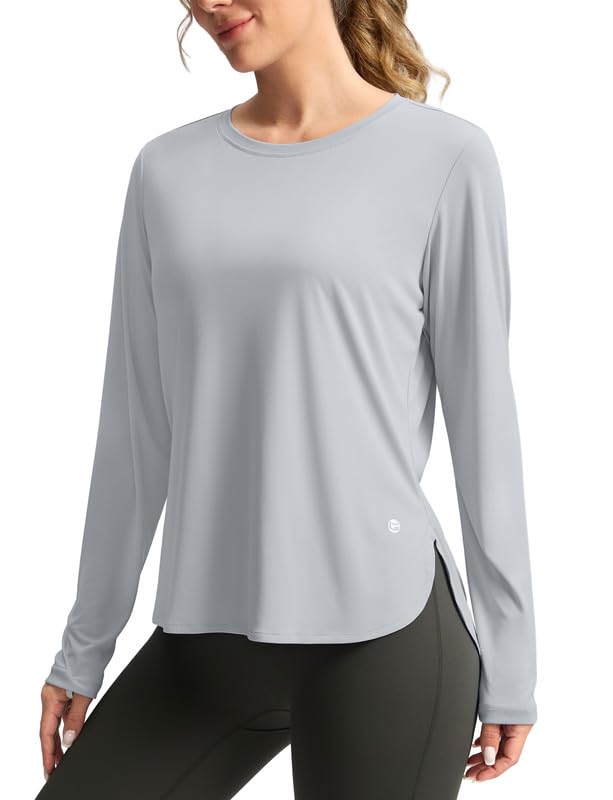 Women's Sun Shirts UPF 50+ Long Sleeve UV Protection Shirt Lightweight Quick Dry Workout Hiking Tops for Women(Light Grey,L)