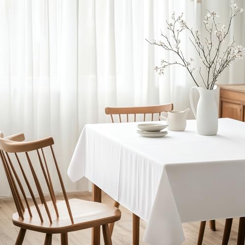 Image of R home 100% Cotton Solid Table Cover | 200 GSM Thick Fabric, Anti-Skid | Machine Washable & Reusable | Ideal for Dining Table & Centre Table, Easy Maintenance (White, 56 x 90 Inch)