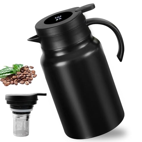 ThéIère Isotherme avec Passoire à Thé, 1,5 L Carafe à Café Isotherme en Acier Inoxydable, Thermos Café avec Affichage de la Température, Double Couche...
