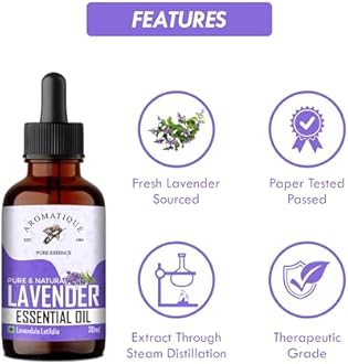 Aromatique Lavender Oil, Lavender Essential Oil for Aroma Therapy, Stress Relief, Hair, Skin & Sleep 30 ml