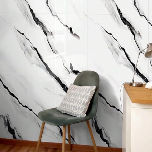 10pcsMarble Peel and Stick Waterproof Wall Panels,Backsplash Tile-23.6"x11.8"PVC Foam Wall Sticker for Kitchen,Living Rooms,Bedrooms TV Walls,Black and White,SlightlyYellowish(Not Real Tile 19.4Sq.Ft) by Chejiaye - Used condition - Image 9
