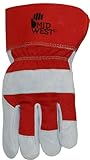 Midwest Gloves and Gear 7750THR-L-AZ-6 Men's Suede Cowhide Leather Palm Work Glove, Large, Grey/Red