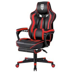 Vonesse Gaming Chair with Footrest Reclining Computer Chair with Massage Big and Tall PU Leather Gaming Chairs for Adults (Black/Red)