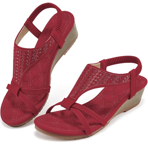 Sandales compensées femme confortables talon bas avec sangle élastique bout ouvert été HARENCE