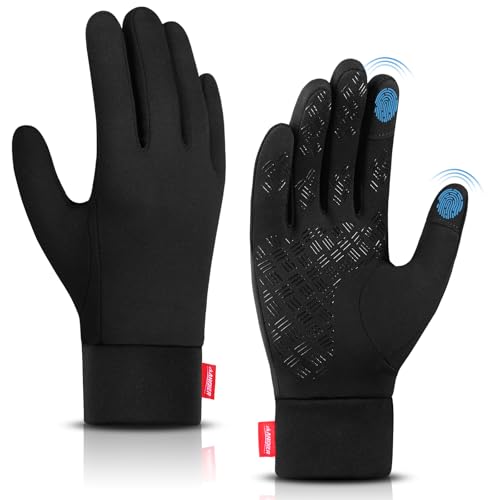 Lapulas Winter Thin Thermal Gloves Touch Screen Anti-Slip Lightweight Black Running Outdoor Sports Gloves for Men Women