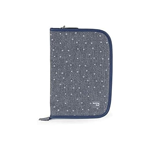 Walking Mum. Libro de Nacimiento Dreamer. Funda Portadocumentos Bebé con bolsillos transparentes y cierre de cremallera. Color Azul/Estampado Estrellas. Medidas 20 X 28 X 1 cm.