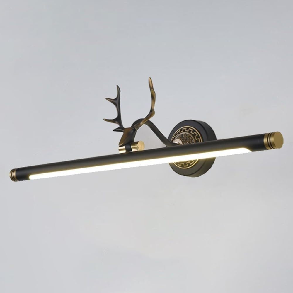 Vintage Bathroom Mirror Front Lamp LED Deer Antler Brushed Brass Vanity Light Adjustable Antique Vanity Wall Sconce Over Mirror for Washroom Powder Room (Dark 76cm)