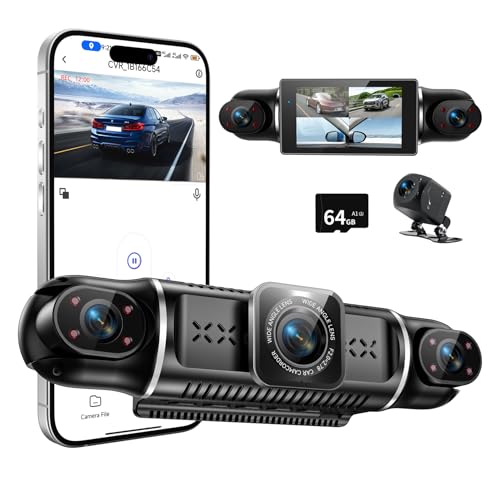 360°View 4 Channel Dash Cam, 2K+1080P Front and Rear Inside Left Right, Wireless Dash Camera for Cars, Built-in G-Sensor, IR Night Vision, 24H Parking Mode, 64GB SD Card, Loop Recording, APP Control