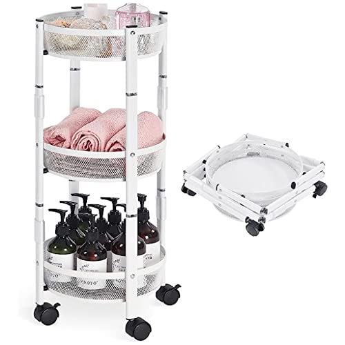 Carrito organizador de almacenamiento de metal plegable de 3 niveles con ruedas estables