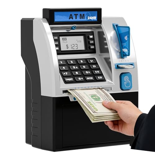 Tirelire électronique pour Enfants ATM, Coffre-Fort Intelligent pour Cartes bancaires, Tirelire pour Enfants, Jouet Cadeau avec Stockage Automatique des...