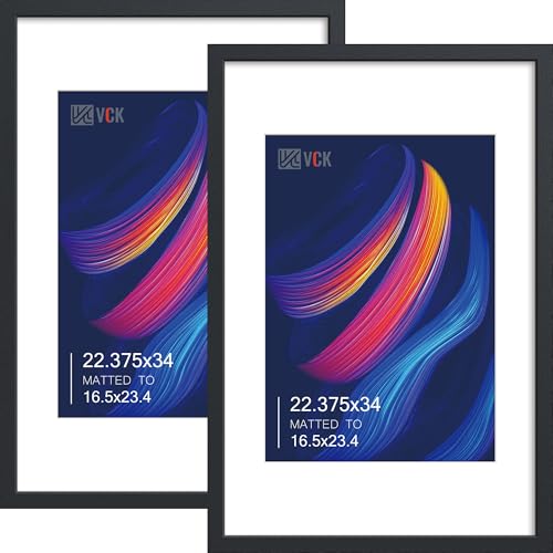 Image of VCK 22.375 x 34 Poster Frame 2 Pack, Black Wood, A2 Mat, for Poster Print