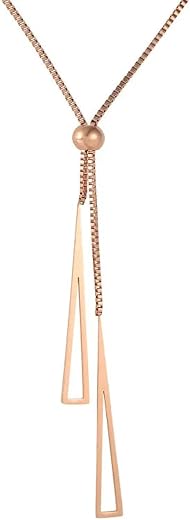 Fashion Frill Silver Chain Necklace For Women Stainless Steel Rose Gold Long Triangle Chain Pendant For Women Girls Love G...