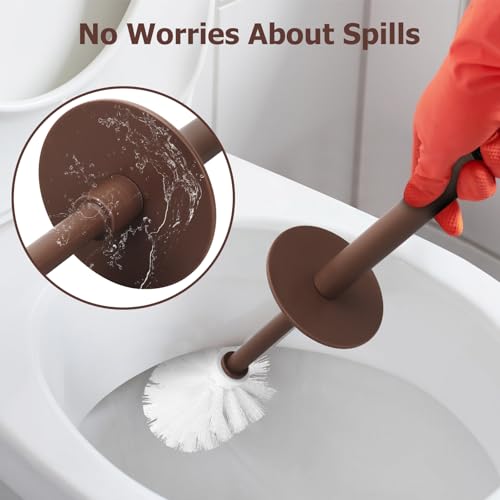 Image of Topsky Toilet Brush,2 Pack Compact Toilet Brush & Holder Set,Plastic Round Barrel Loo Brush with 2 Replacement Toilet Brush Head,Durable for Bathroom Toilet,Brown