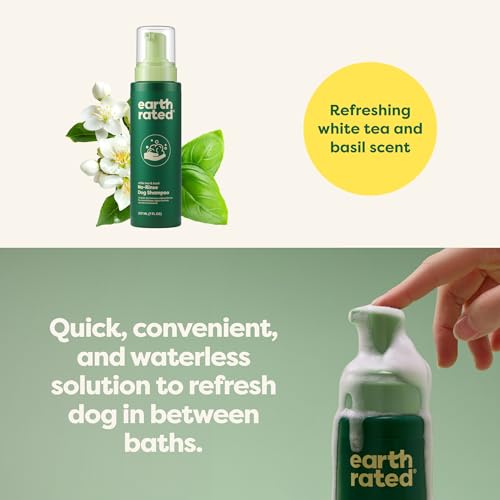 Earth Rated No-Rinse Dog Shampoo, Convenient Waterless Dog Shampoo for Cleaning, Conditioning & Detangling, for All Coat Types, Refreshing White Tea & Basil Scent, 7 oz. Earth Rated No-Rinse Dog Shampoo, Convenient Waterless Dog Shampoo for Cleaning, Conditioning & Detangling, for All Coat Types, Refreshing White Tea & Basil Scent, 7 oz.