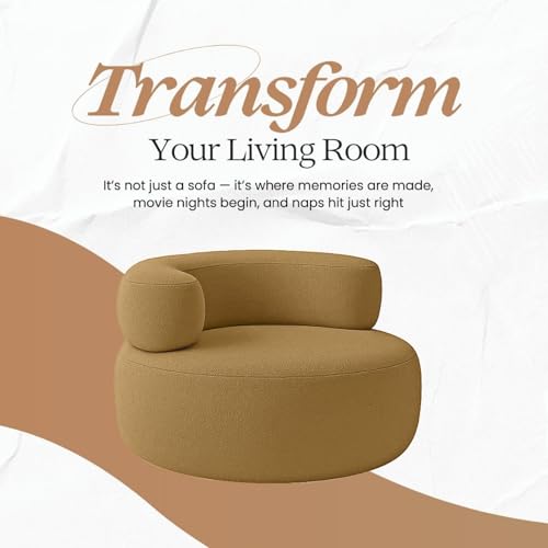 Image of Modern Round Accent Chair, Teal Bookley Fabric, High Density Foam Cushion, Pinewood Frame, Contemporary Style for Living Room Bedroom Office, 36 inchx36 inchx24 (Mustard Yellow)