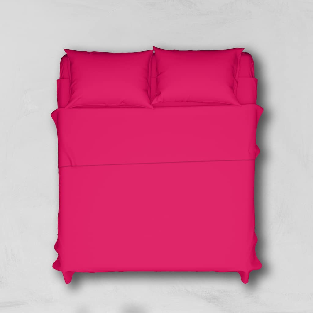 LARA MORADA - Set Completo Lenzuola Matrimoniali, 100% Cotone, Made In Italy, Tinta Unita, Per Letto Matrimoniale 2 Posti, Fuxia