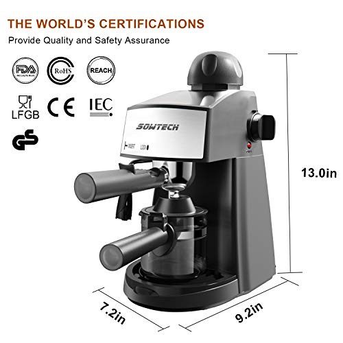SOWTECH Espresso Machine, 3.5 Bar 4 Cup Steamer Coffee Maker Cappuccino Machine with Milk Frother Wand for Espresso, Cappuccino, and Latte Macchiato, Suitable for Home and Office Use