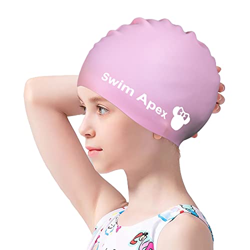 Yanxi Swim Apex Badekappe für Kinder, Premium Soft Silikon Schwimmmütze, Jungen und Mädchen Badekappe,wasserdichte Bademütze, Bequeme Passform, langes kurzes Haar, Violett, Einheitsgröße Cover