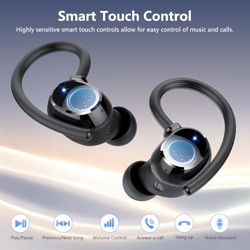 Image of Wireless Earbuds, Bluetooth 5.4 Sport Headphones, 128H Playtime Over Ear Buds for Small Ear, Stereo Deep Bass, Sport Wireless Bluetooth Earphones, IPX7 Waterproof Running Headphones for iOS Android
