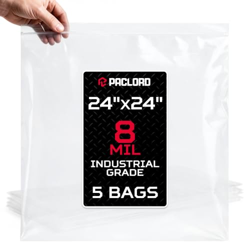 24" x 24" Heavy-Duty Extra Large Zip Plastic Bags, 5 Count