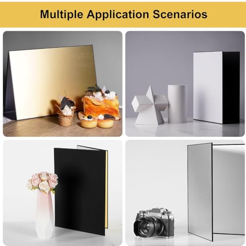 Image of SMILEDRIVE 4-in-1 Reflector & Foldable Board for Product Photography | Light Diffuser | Camera Reflector Panel for Still Life & Tabletop Shoots | Black, White, Golden & Silver Reflectors