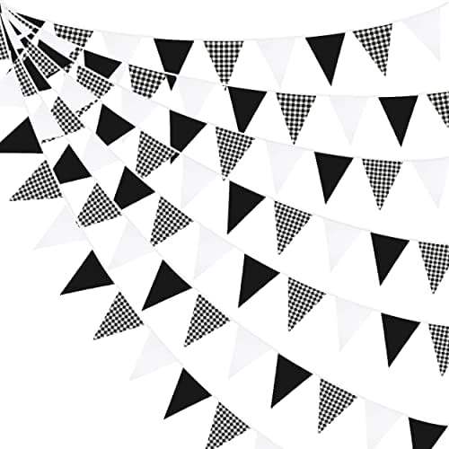 32Ft Pink White Plaid Fabric Bunting Banner Party Decorations Checkered Gingham Triangle Flag Pennant Garland for Wedding Birthday Engagement Baby Shower Picnic BBQ Theme Outdoor Garden Festival Decor