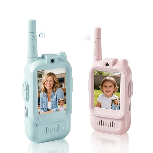 Video Walkie Talkies for Kids, 2 Pack Rechargeable Facetime Video Chat with Camera, Voice Changer, Ringtones, Secure Channel, 1600ft Long Range Intercom Toys for Indoor Outdoor, Ages 3–12 Boys Girls