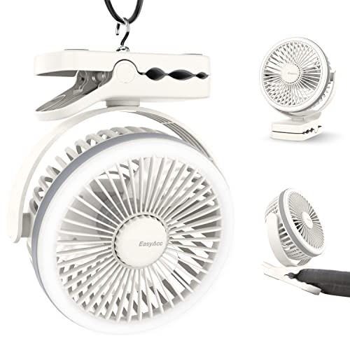 Portable Stroller Fan, EasyAcc Camping Fan with LED Lights & Hooks, 4 Speeds Battery Operated Fan with Clips Small Desk Fan, 360Â° Rotation Camping Tent Fan Small Ceiling Fan for Tents Office Outdoor