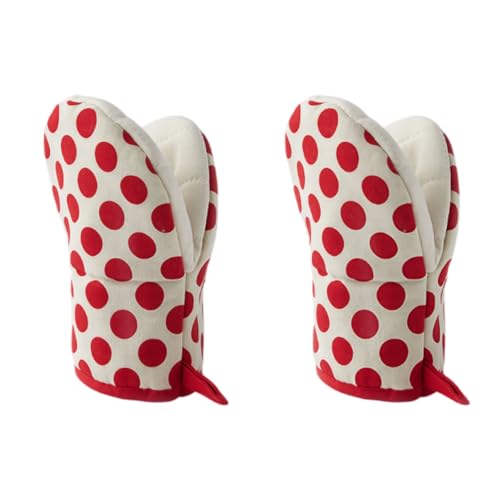 1 Pair Mini Oven Mitts,High Heat Resistant Oven Gloves,Kitchen Short Oven Mit with Hanging Loop for BBQ, Baking, Cooking and Grilling, (dotRed)