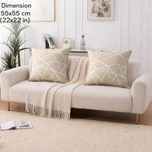 Image of HOKIPO 'Elira Series' Stretchable Cushion Cover for Sofa 22x22 Inch, Packof 2, Beige Abstract Geometry (AR-6712-C3*2)