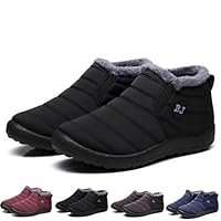 Hokuto Boojoy Winter Snow Boots, Men & Women's Fur Lined Waterproof Slip On Ankle Boots (Black, 5)