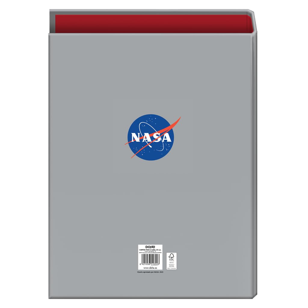 Dohe - Ordner mit 4 Ringen, Kapazität 250 Blatt, Foliogröße (26,4 x 34 cm), Rücken 6 cm, Ringe 40 mm, extra fester Deckel, Schulmaterial - NASA Grey - Grau