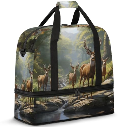 Large Weekender Overnight Bags Forest Green Deer Travel Duffel Bag for Women Men Gym Bag With Shoe Compartment Foldie Travel Tote Bag Carry On Personal Item Bag for Travel Gym Sports