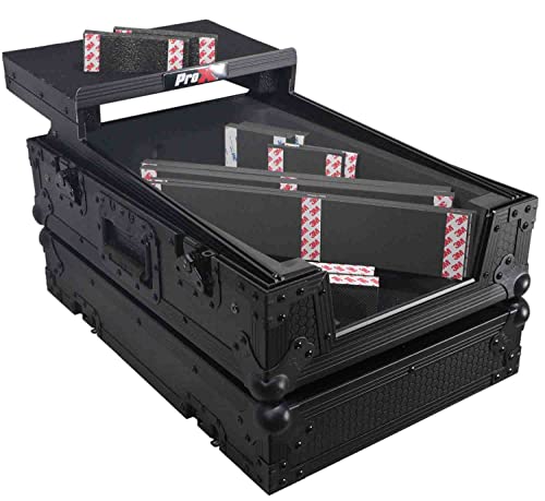 ProX XS-M11LTBL ATA Flight Style Universal Road Case with Sliding Laptop Shelf for Pioneer DJM S11 RANE SEVENTY 70 SEVENTY 72 MK2 Black Finish