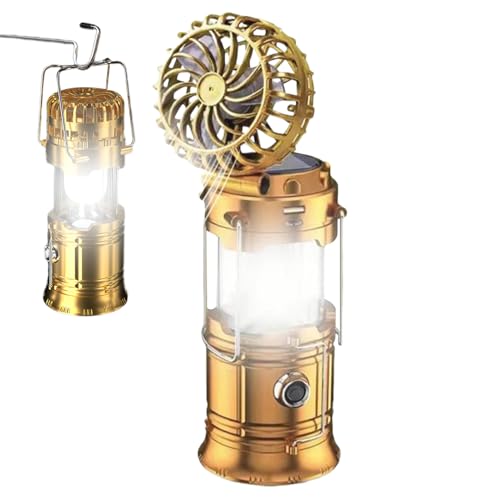 Farol de camping solar con ventilador – Ventilador con luz para exterior, luz exterior con equipo de refrigeración para playa, senderismo, picnic, banco de trabajo