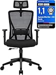 Durrafy Ergonomic Office Chair, Home Office Desk Chair with Adjustable Headrest & Lumbar Support, 90-130° Tilt, 150kg Load, Breathable Mesh, 360° Swivel, Black