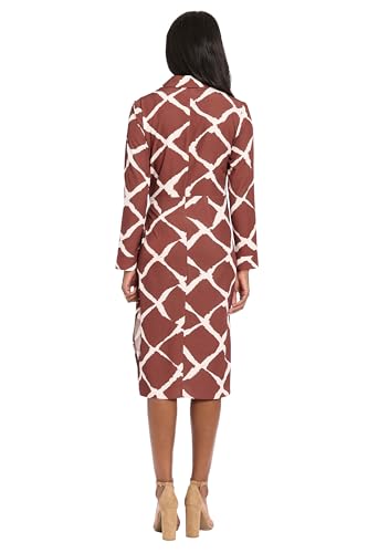 London Times Women's Long Sleeve Collared Shirt Dress-Self-tie Waist Belt Knee Length Lightweight Woven Fabric3