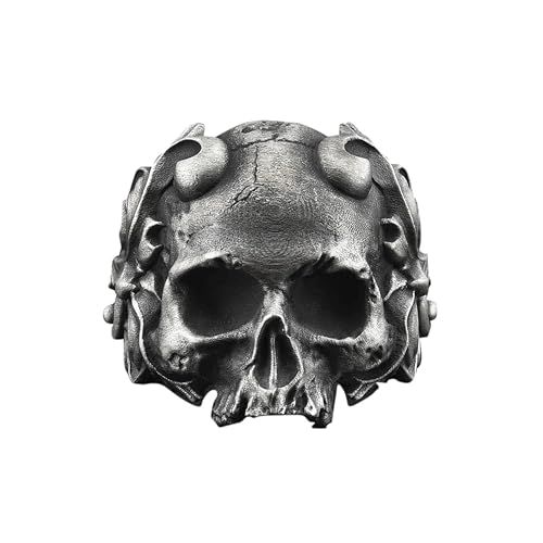 BySilverStone - Handmade Silver Caesar Skull Ring for Men, Bold Style Unique Jewelry