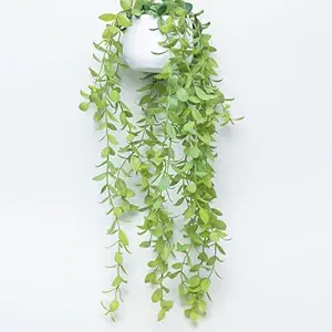 Market99 Artificial Greenery Plastic Hanging Plant with White Pot - for Wall D cor| Decorative Items for Home, Office, Bedroom, Balcony, Living Room, Table Top.