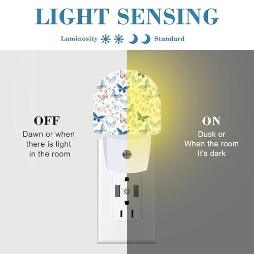 Image of Plug in Night Lights Vintage Blue and Brown Butterflies Nightlight Plug Into Wall Dusk to Dawn Sensor LED Night Light for Kid Girls Boys Room Decor,Hallway,Kitchen,Bathroom,Nursery,Stairs