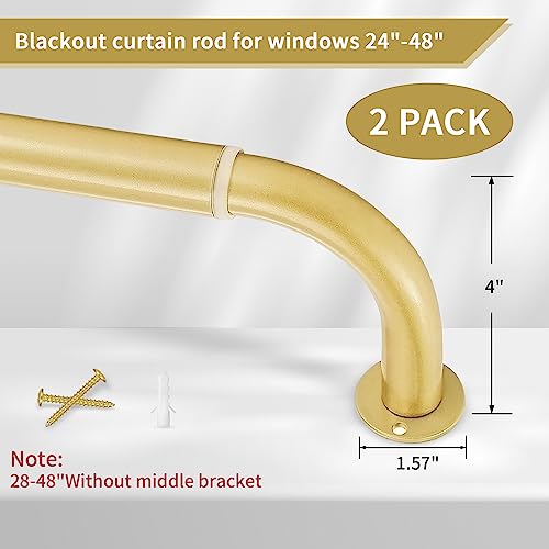 Zyrw Gold Curtain Rods, 2 Packs Wrap Around Curtain Rods For Window 28 To 48 Inch, 1 Inch Diameter Room Darkening Heavy Duty Drapery Rods, Adjustable Blackout Curtain Rod, Modern Decorative Window Curtains Rod, Gold #TOP1